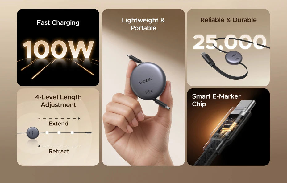 USB-C Retractable Fast Charge Cable