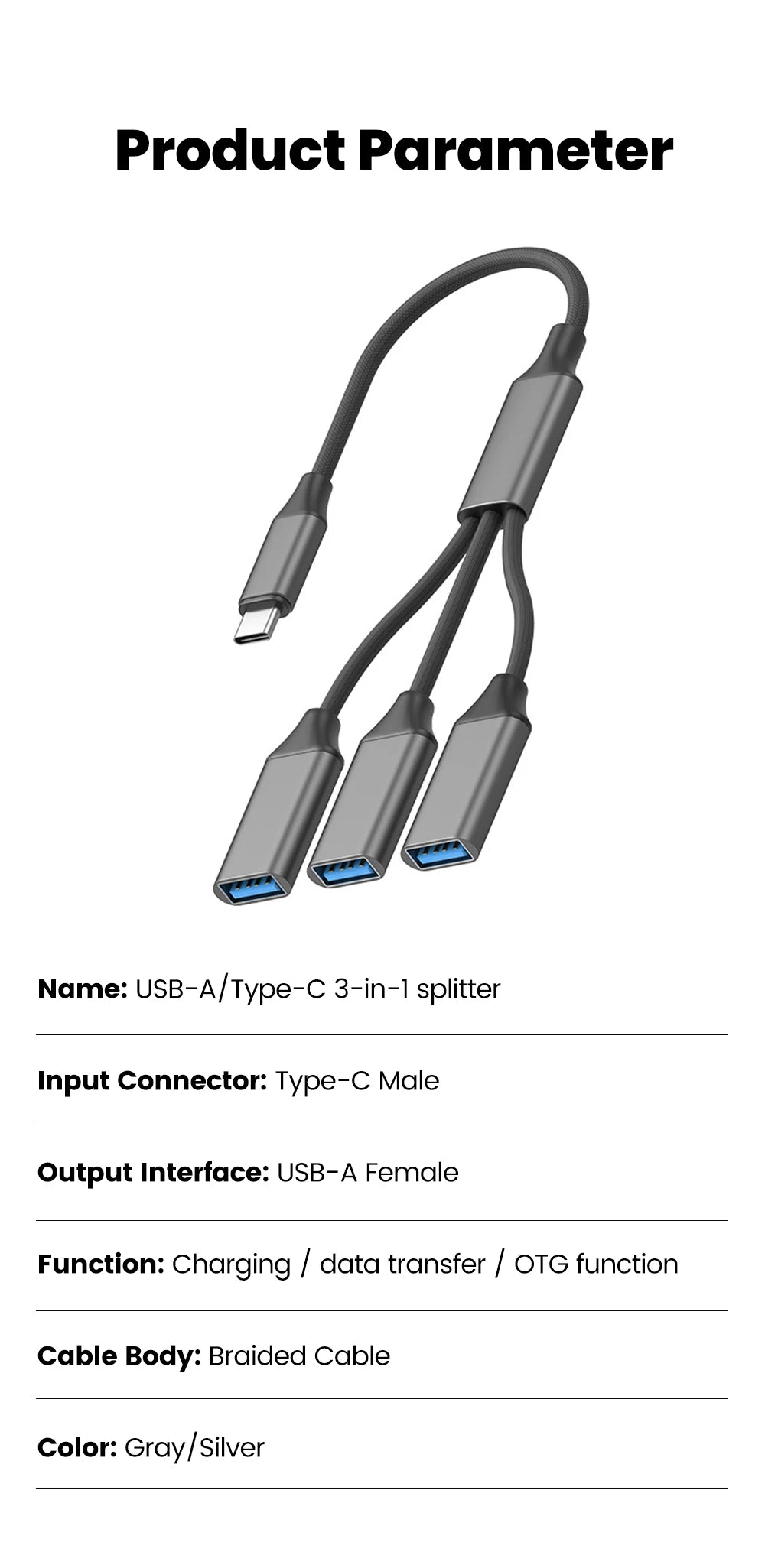 Multifunctional 3-in-1 USB Type-C Hub OTG Adapter
