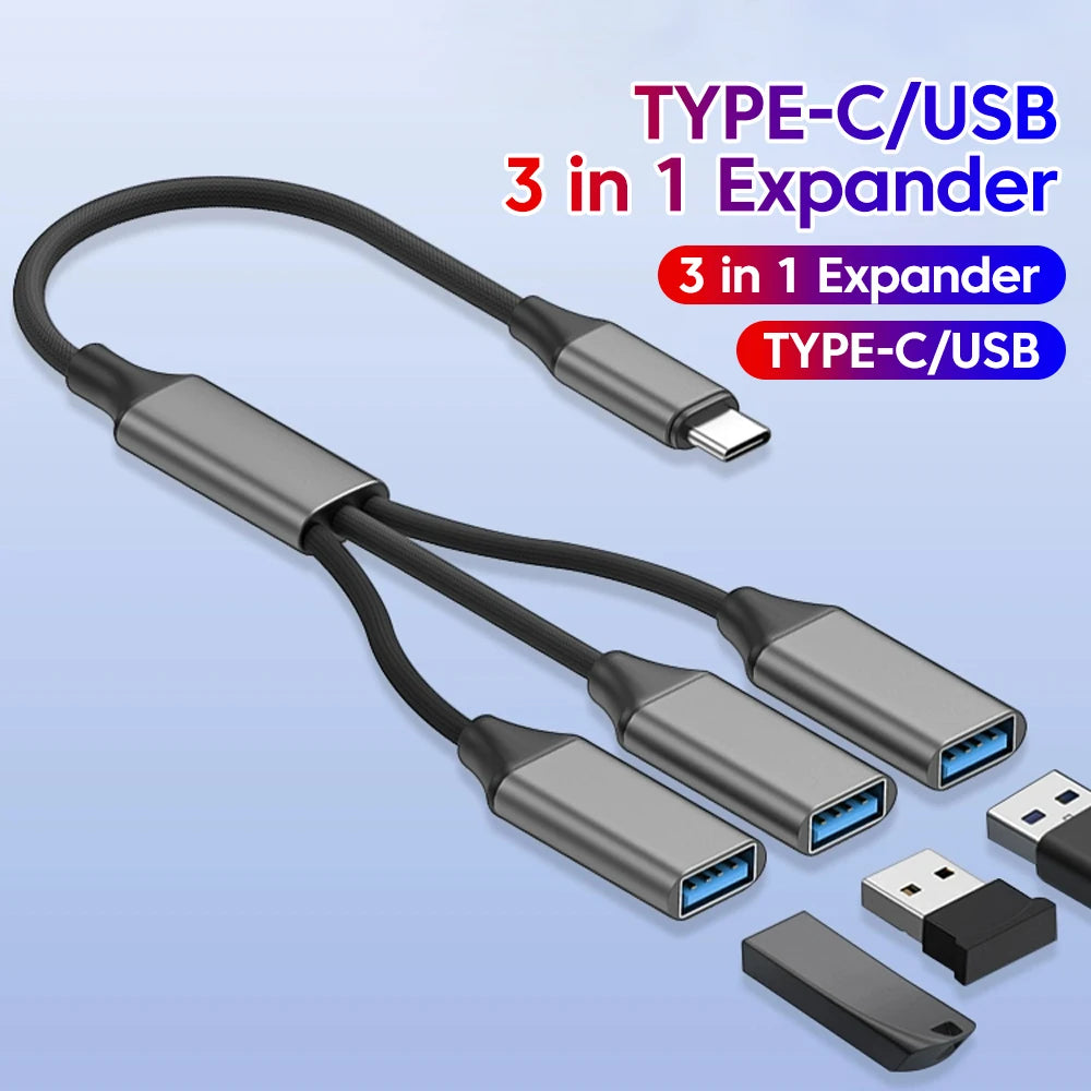 Multifunctional 3-in-1 USB Type-C Hub OTG Adapter